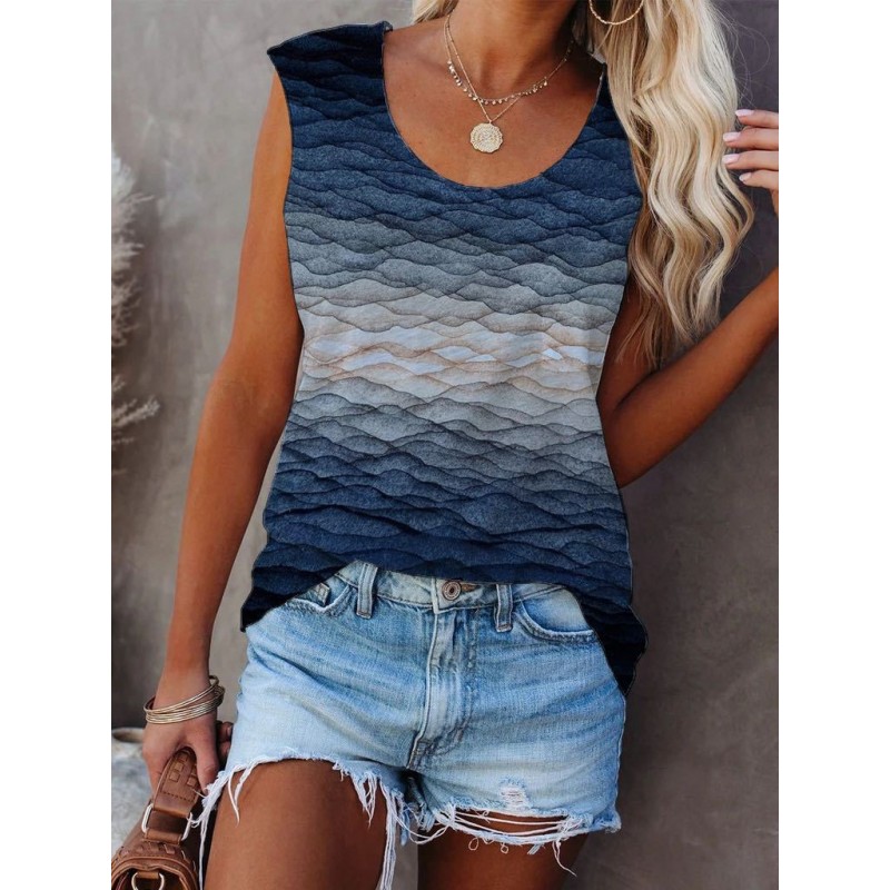 Modern Print Round Neck Sleeveless Top