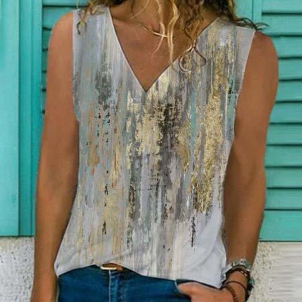 Groovy Print V-Neck Sleeveless Top