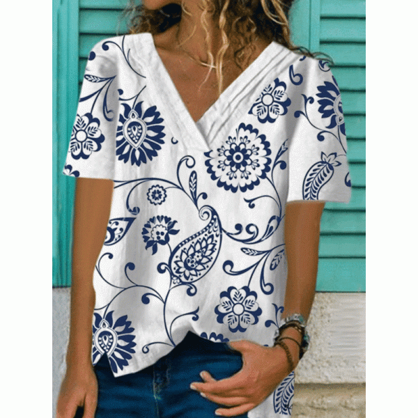 Elegant Print Short Sleeve Top