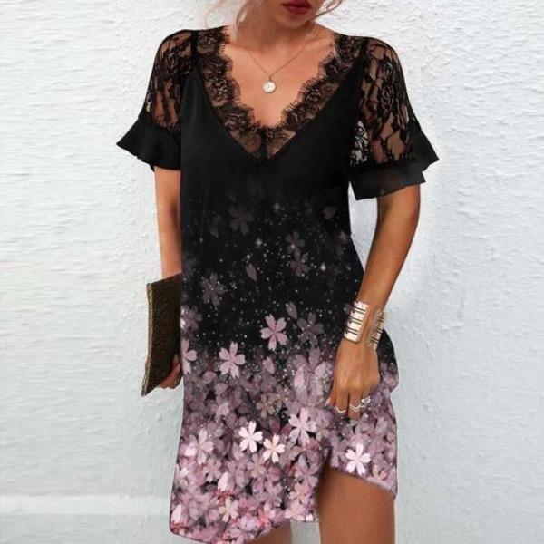 Elegant Print Short Sleeve Mini Dress