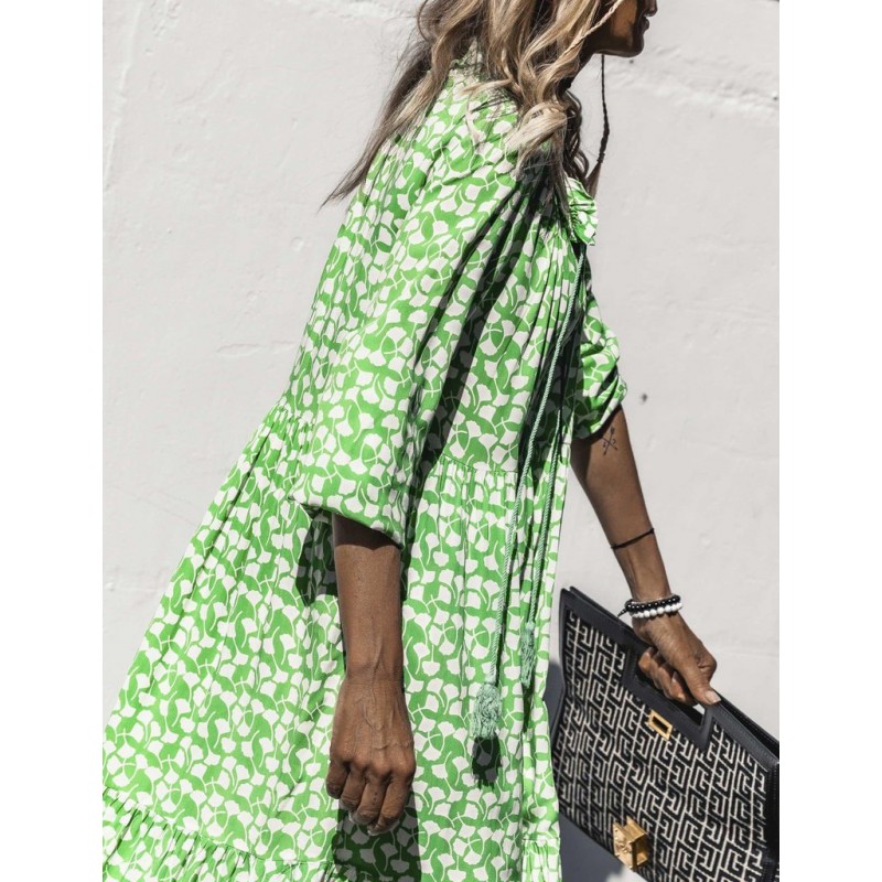 Fresh Print Long Sleeve Maxi Dress