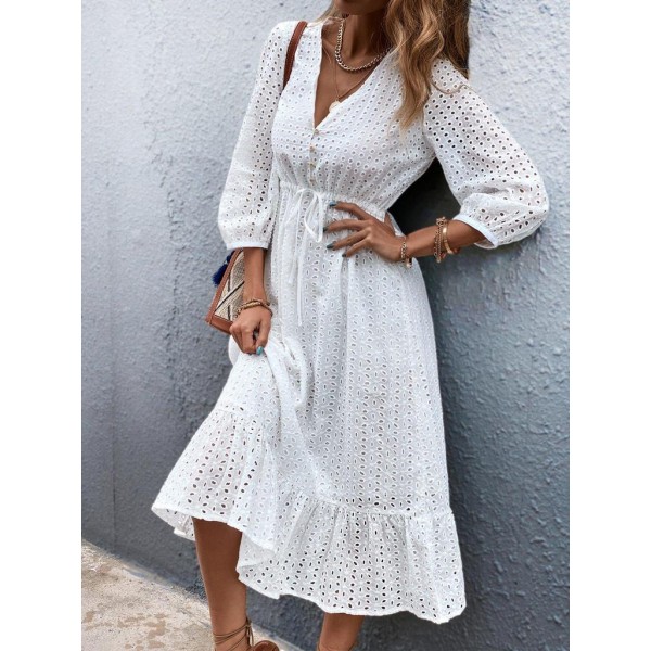 Fresh White 3/4 Sleeve Midi Dress