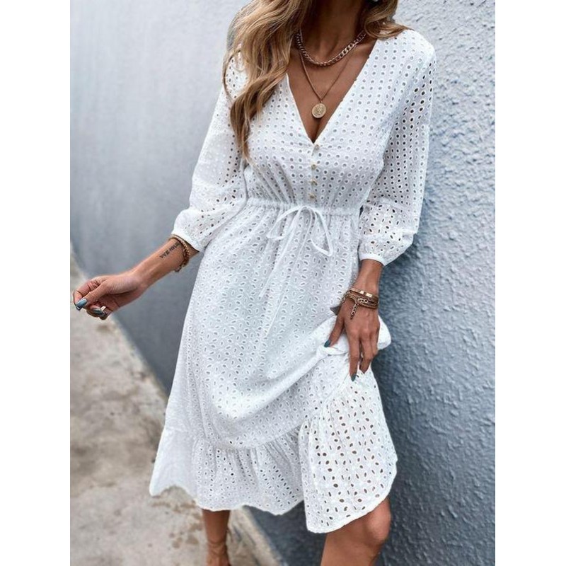 Fresh White 3/4 Sleeve Midi Dress