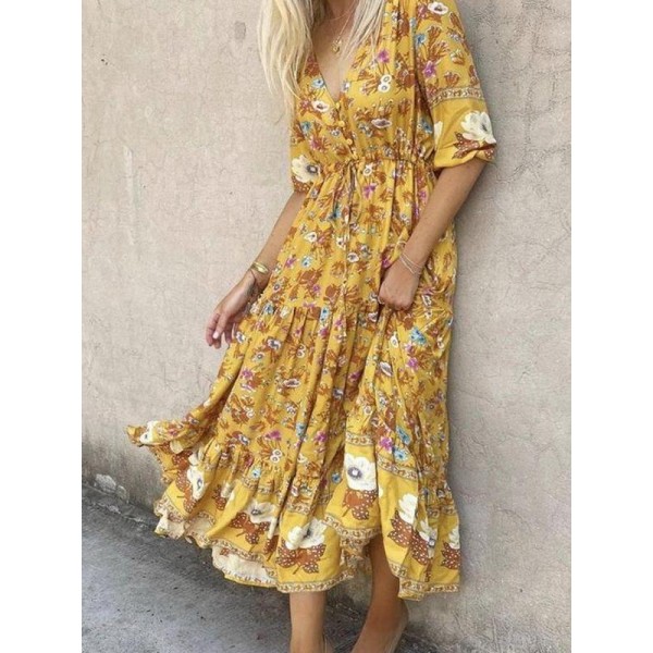 Stunning Print 3/4 Sleeve Maxi Dress