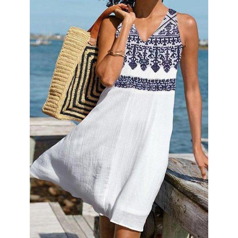 Casual Print Sleeveless Mini Dress