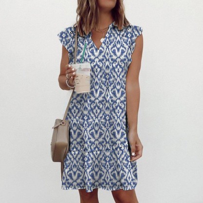 Groovy Print Short Sleeve Mini Dress