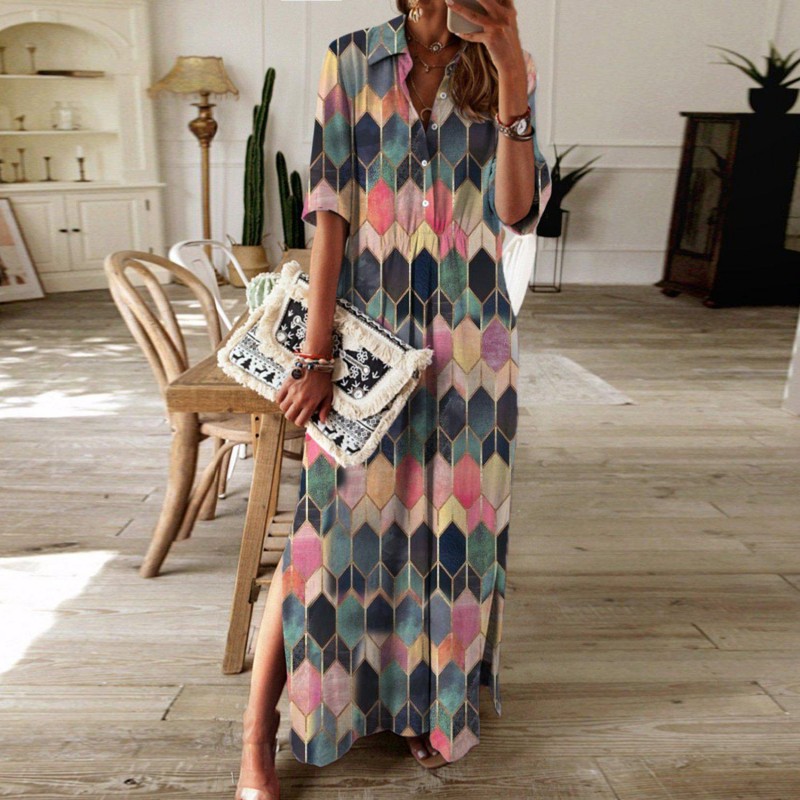 Stylish Print Short Sleeve Maxi Dress