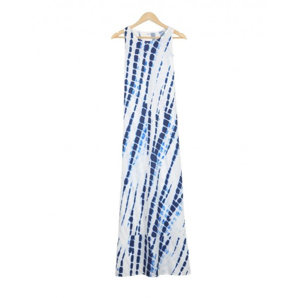 Fresh Print Round Neck Sleeveless Maxi Dress