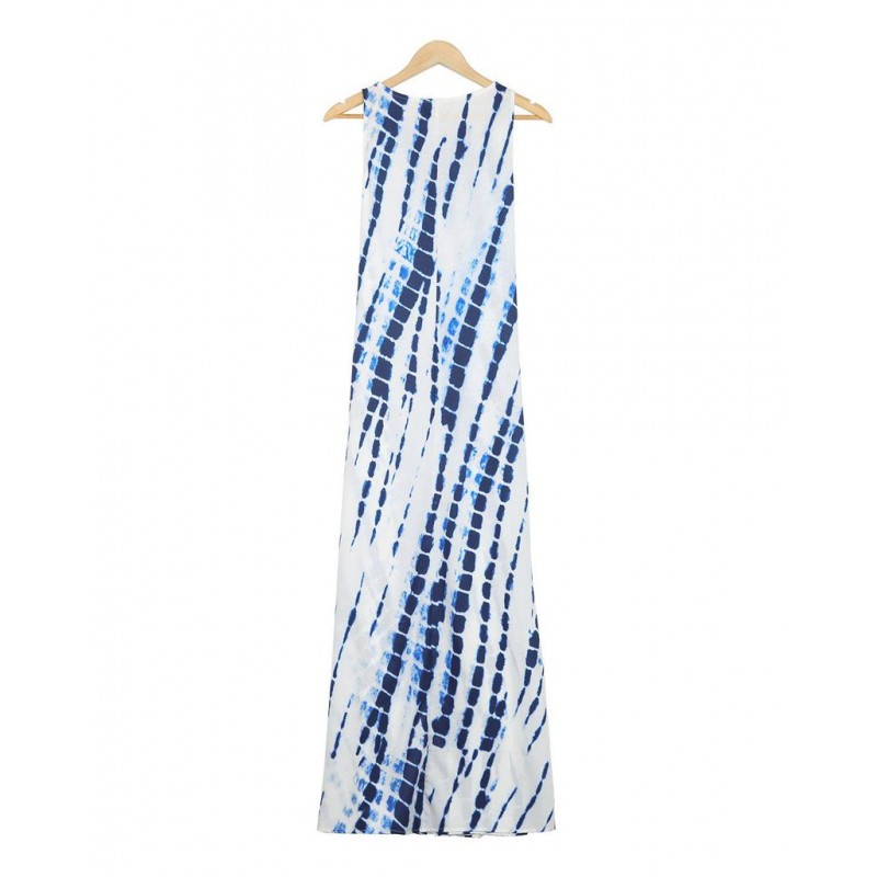 Fresh Print Round Neck Sleeveless Maxi Dress