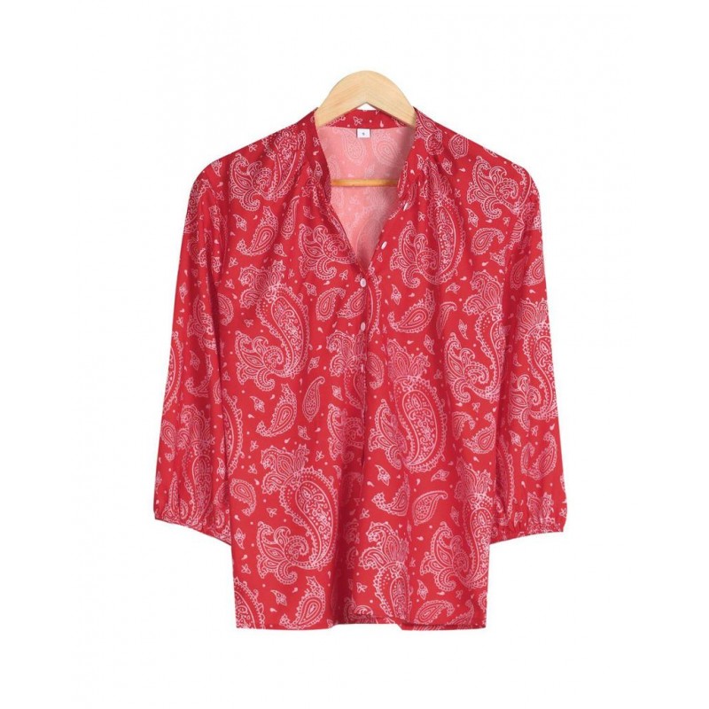 Showy Red Print 3/4 Sleeve Shirt