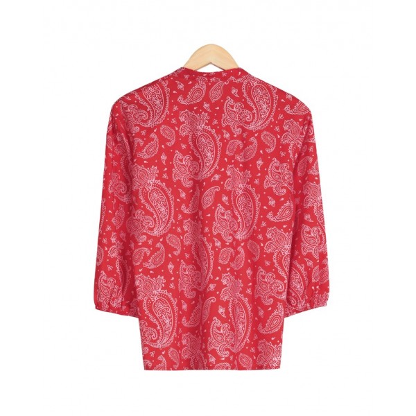 Showy Red Print 3/4 Sleeve Shirt