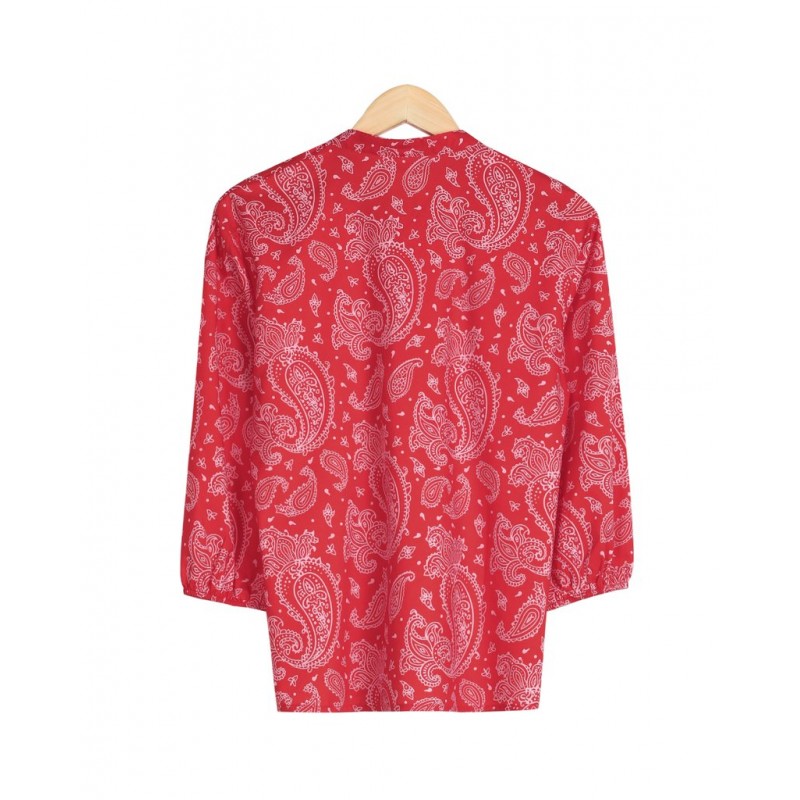 Showy Red Print 3/4 Sleeve Shirt