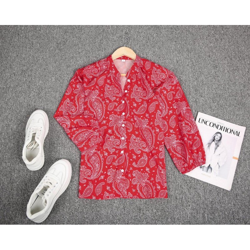 Showy Red Print 3/4 Sleeve Shirt