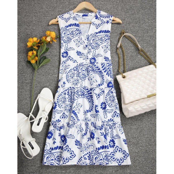 Elegant Print Sleeveless Mini Dress