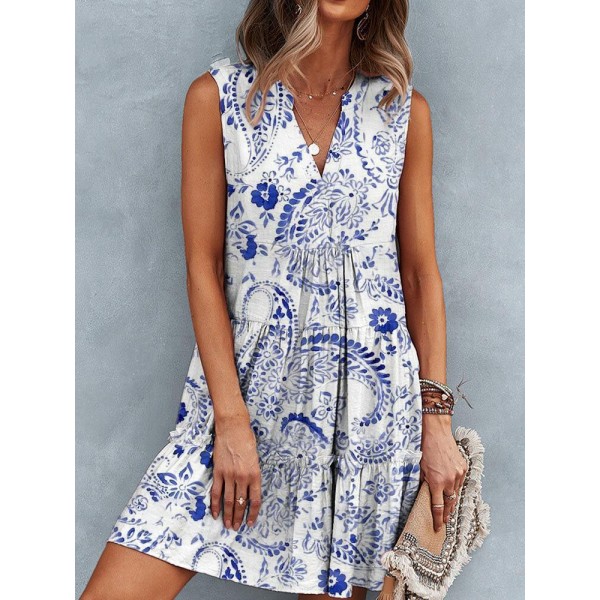 Elegant Print Sleeveless Mini Dress