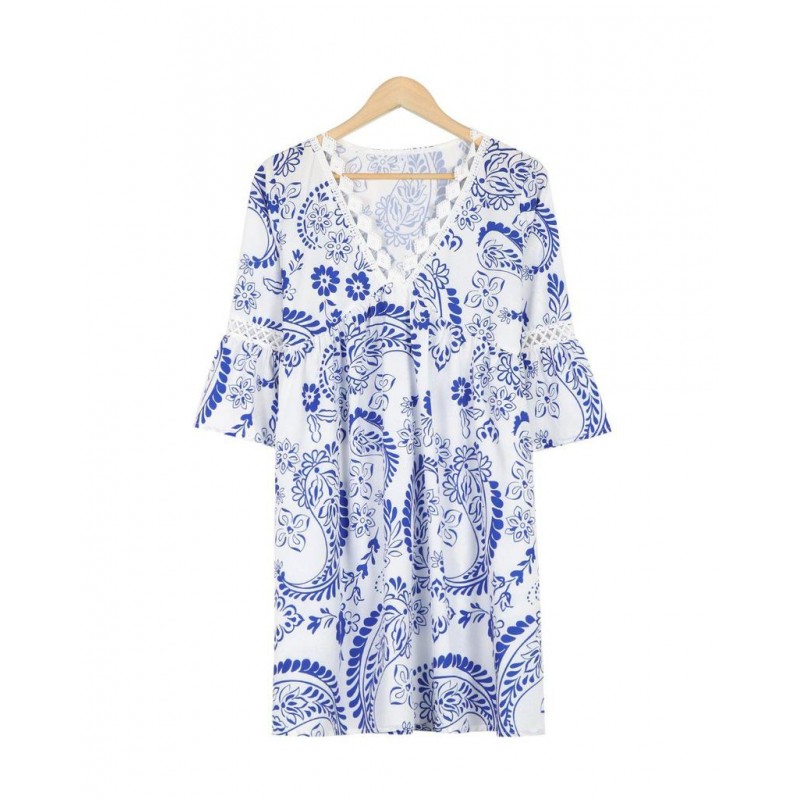 Modern Print 3/4 Sleeve Mini Dress