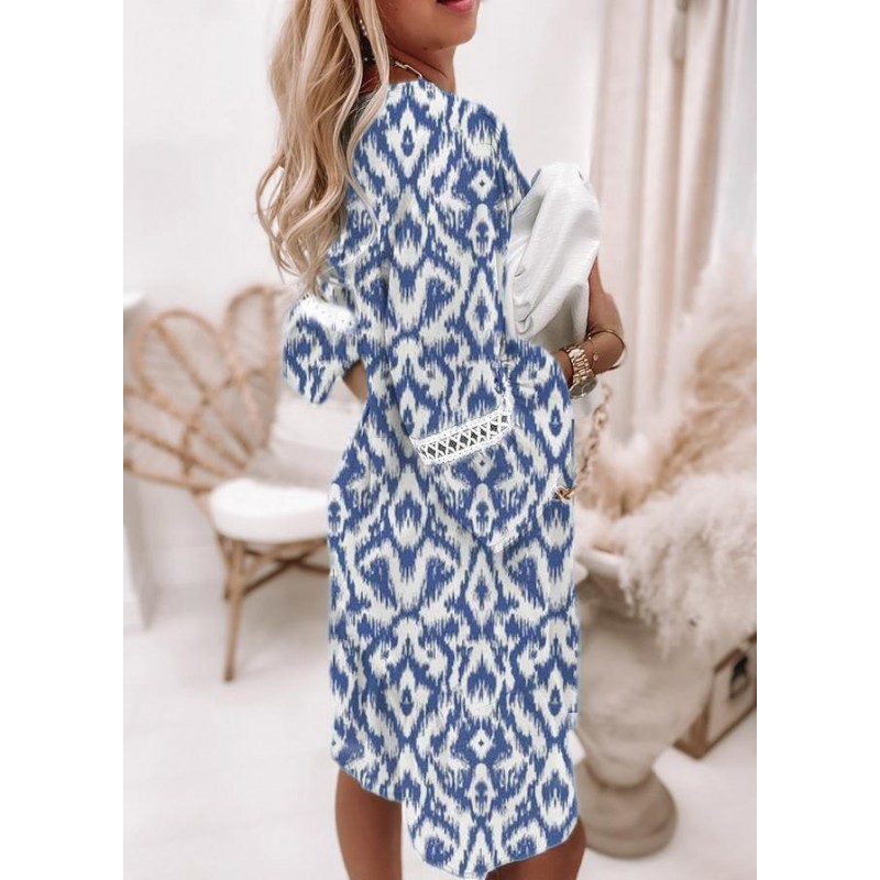 Stylish Print 3/4 Sleeve Mini Dress