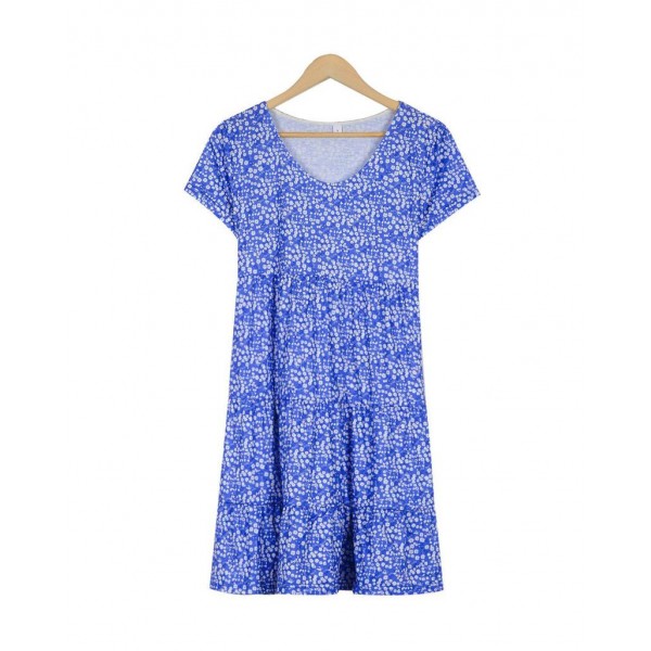 Classy Blue Print Short Sleeve Mini Dress