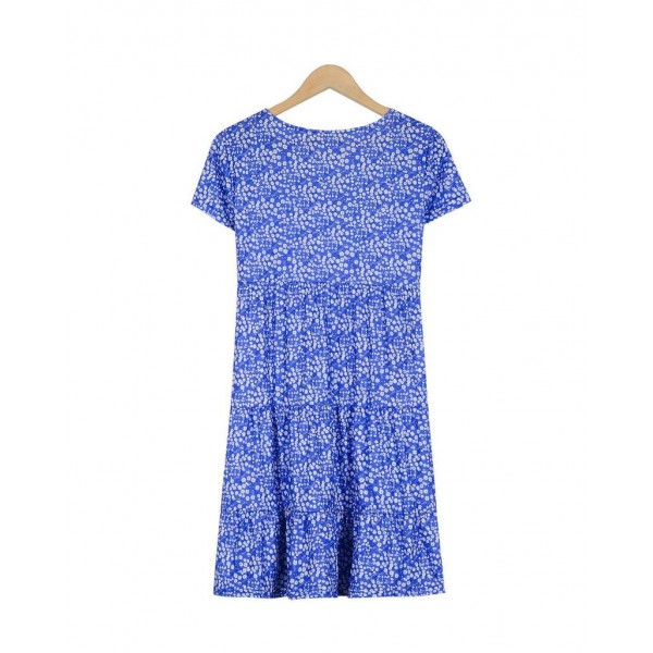 Classy Blue Print Short Sleeve Mini Dress