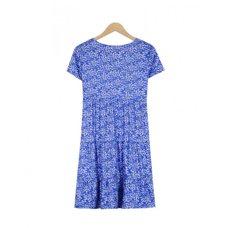 Classy Blue Print Short Sleeve Mini Dress