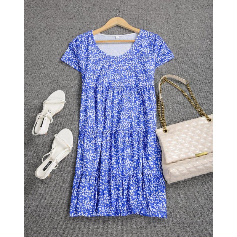 Classy Blue Print Short Sleeve Mini Dress