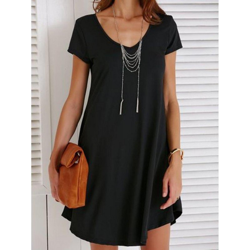 Classy Plain Short Sleeve Mini Dress