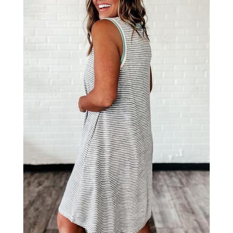 Comfy Striped Print Sleeveless Mini Dress