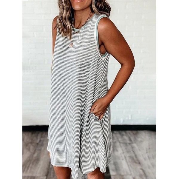 Comfy Striped Print Sleeveless Mini Dress