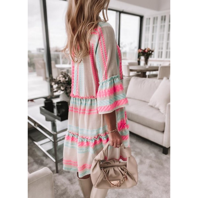 Groovy Print 3/4 Sleeve Mini Dress