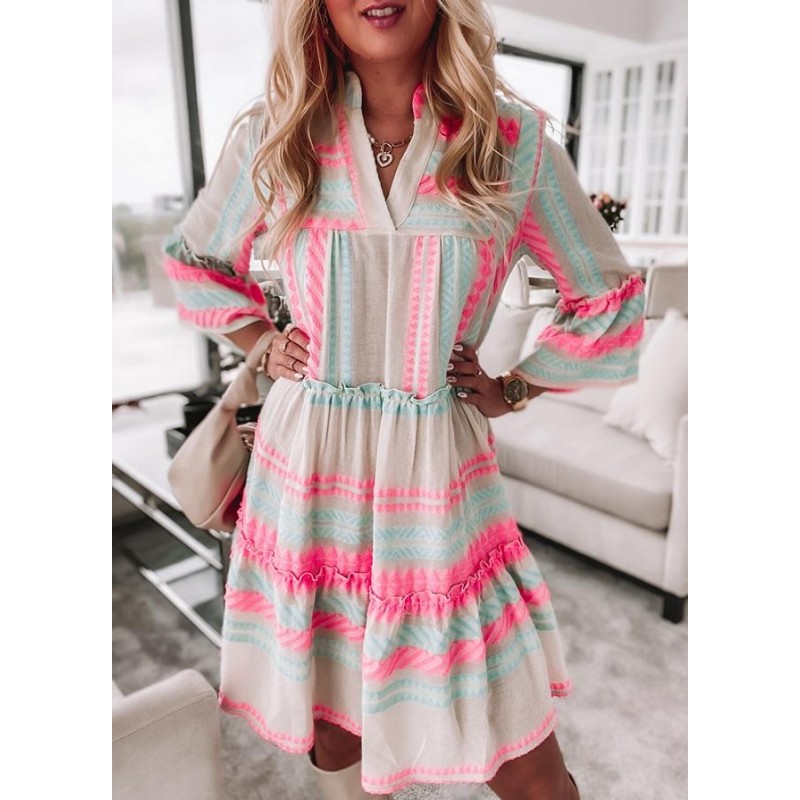 Groovy Print 3/4 Sleeve Mini Dress