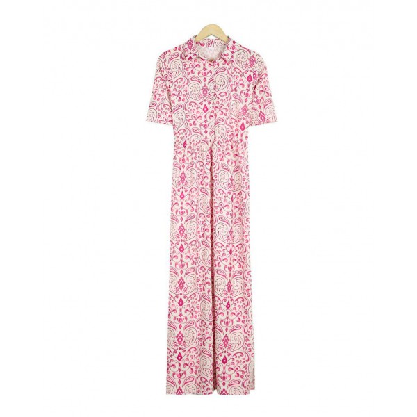 Sweet Pink Print Short Sleeve Maxi Dress