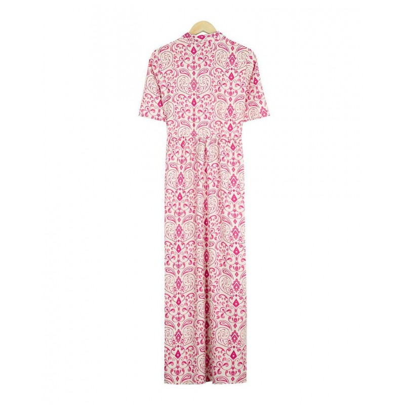 Sweet Pink Print Short Sleeve Maxi Dress