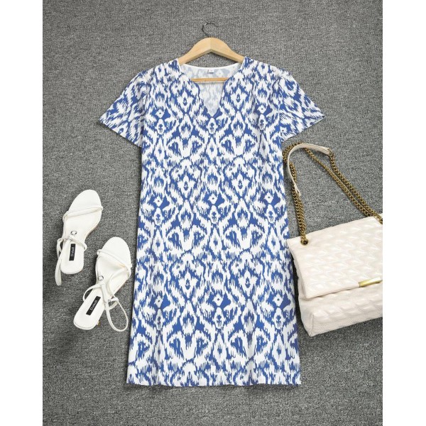 Fresh Print Short Sleeve Mini Dress