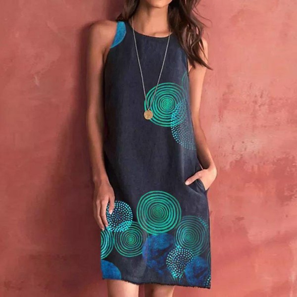 Classy Print Round Neck Sleeveless Mini Dress