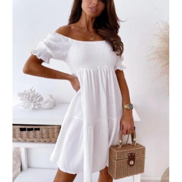 Classy White Short Sleeve Mini Dress