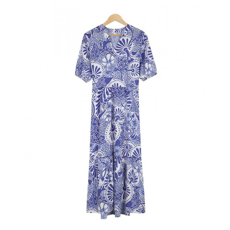 Elegant Print Short Sleeve Midi Dress