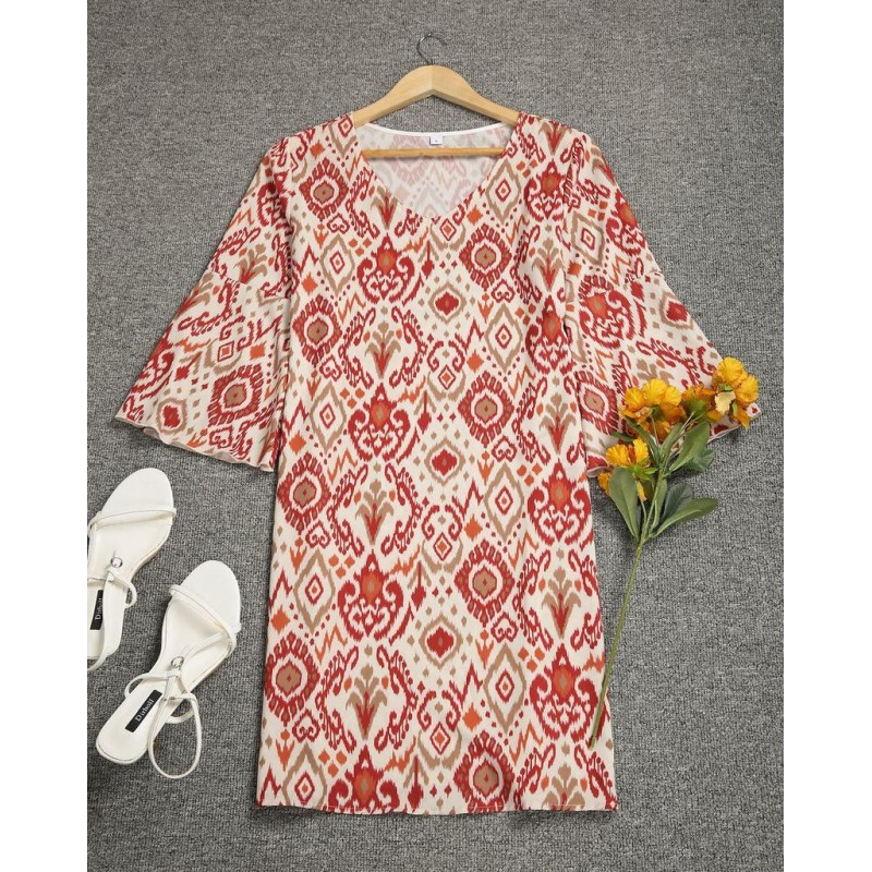 Special Print 3/4 Sleeve Mini Dress