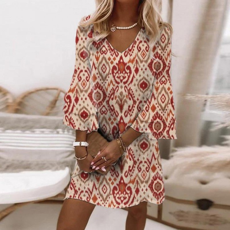 Special Print 3/4 Sleeve Mini Dress