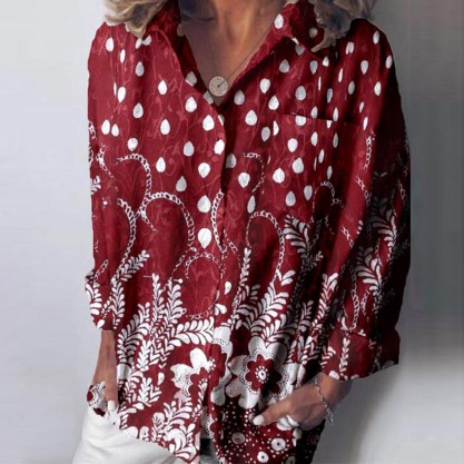 Casual Print Long Sleeve Blouse