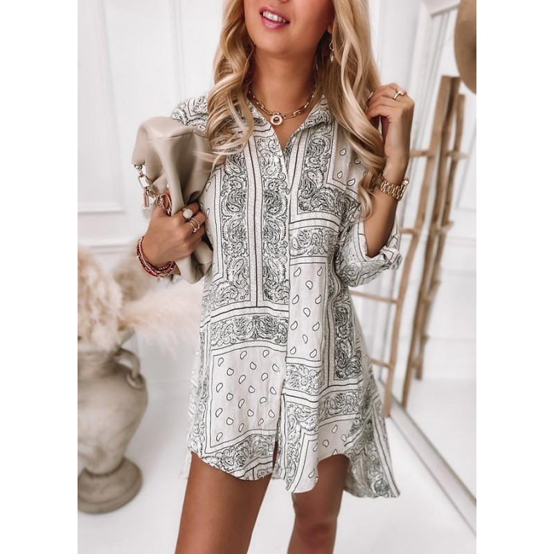 Modern Print 3/4 Sleeve Mini Dress