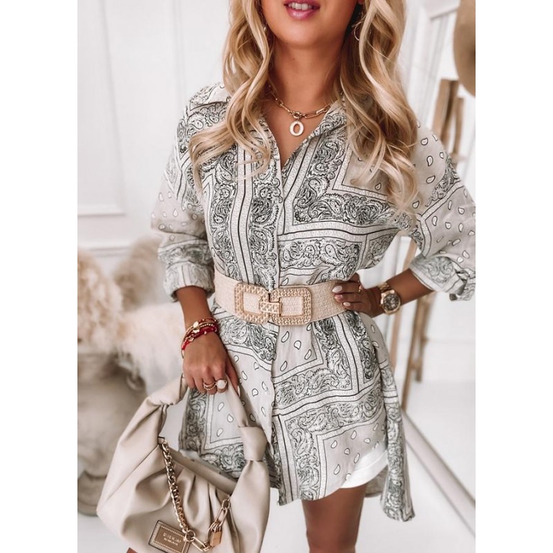 Modern Print 3/4 Sleeve Mini Dress