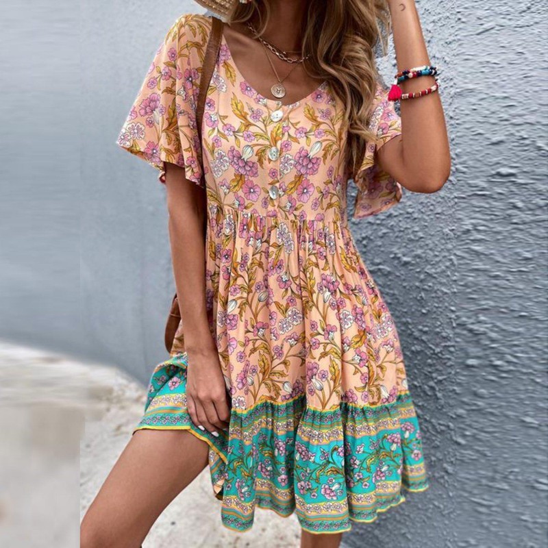 Cute Print Short Sleeve Mini Dress