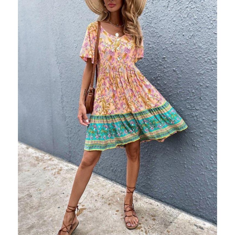 Cute Print Short Sleeve Mini Dress