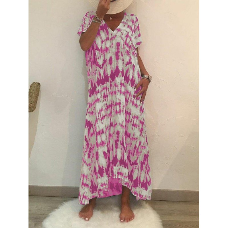 Temperament Print Short Sleeve Maxi Dress