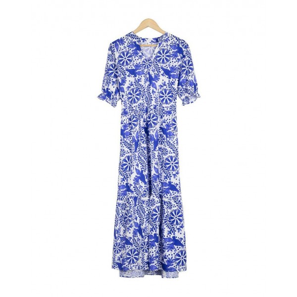 Modern Print Short Sleeve Maxi Dress