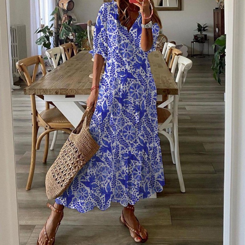 Modern Print Short Sleeve Maxi Dress