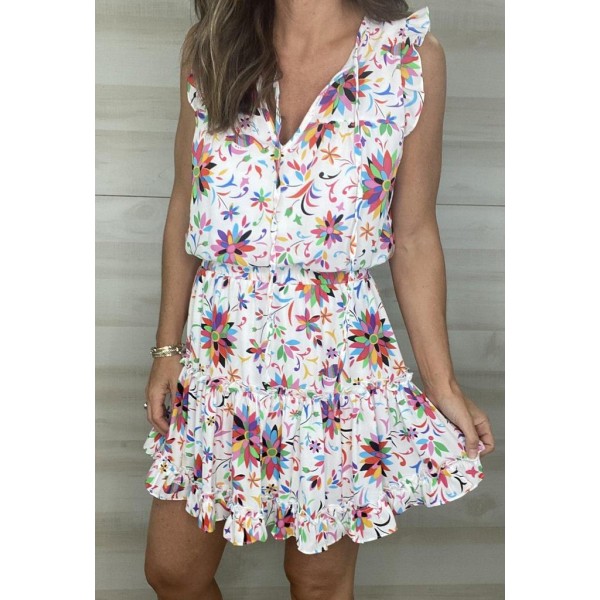 Elegant Print Sleeveless Mini Dress