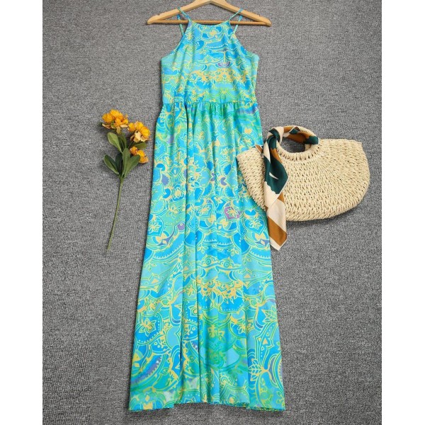 Retro Print Sleeveless Maxi Dress