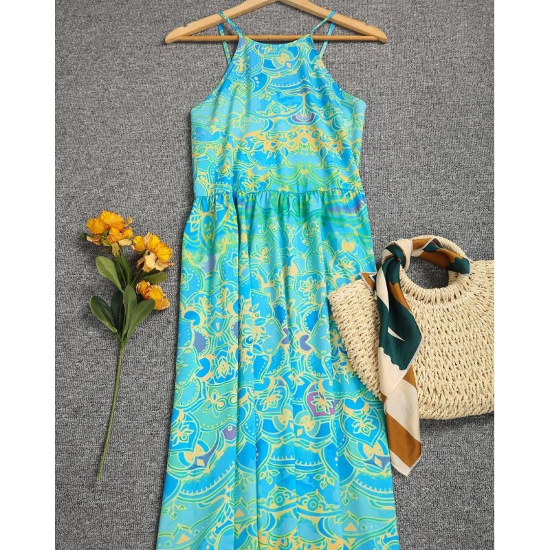 Retro Print Sleeveless Maxi Dress