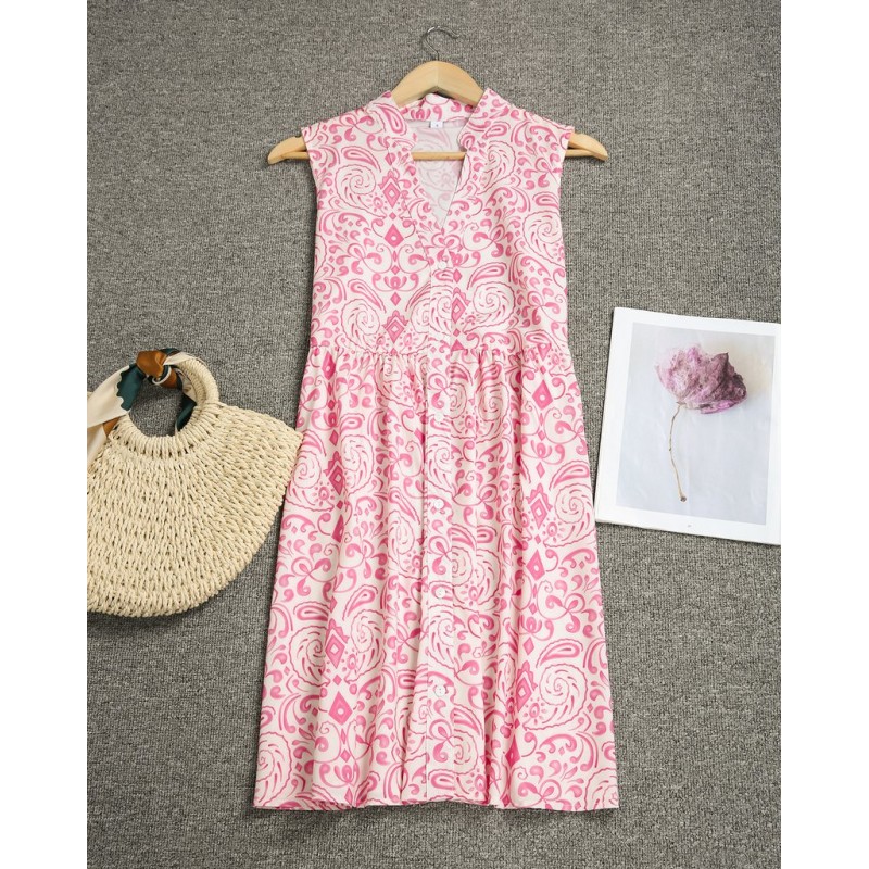 Pink Print Sleeveless Mini Dress